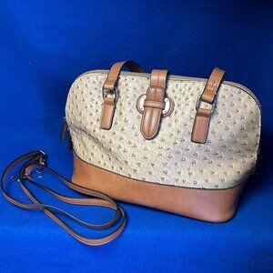 Tan Faux-Ostrich Embossed Dome Satchel – Excellent Condition